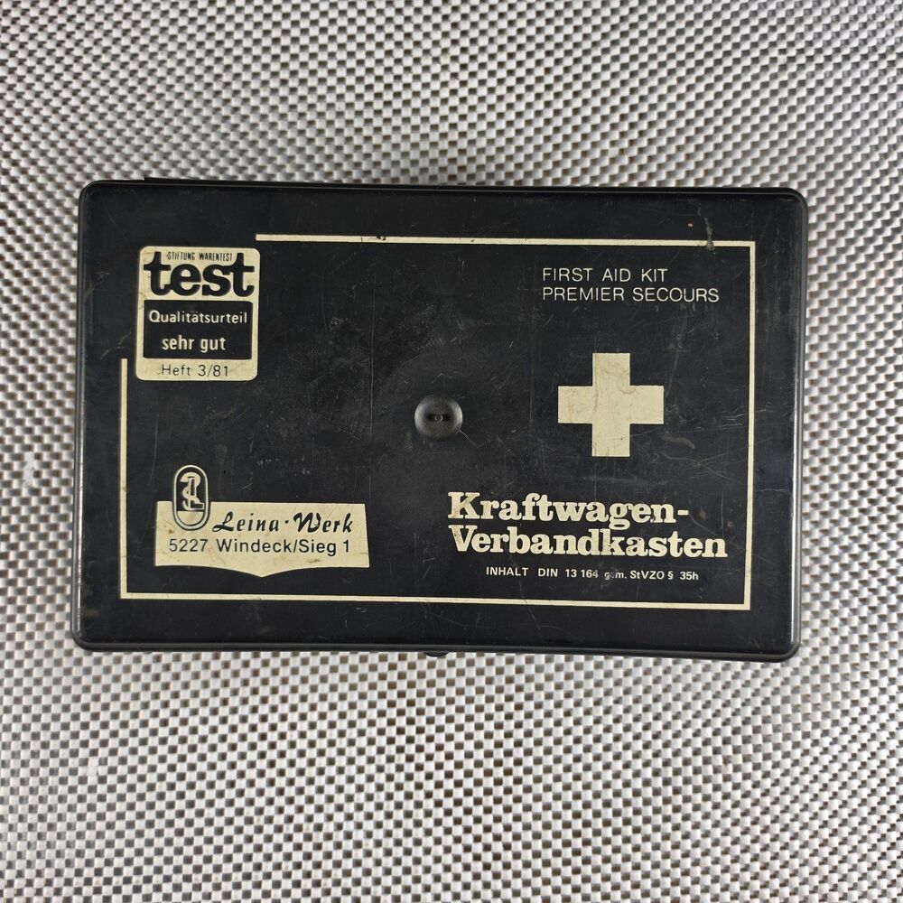 Vintage 1981 German Car First Aid Kit Leina-Werk DIN 13164 Sealed Contents